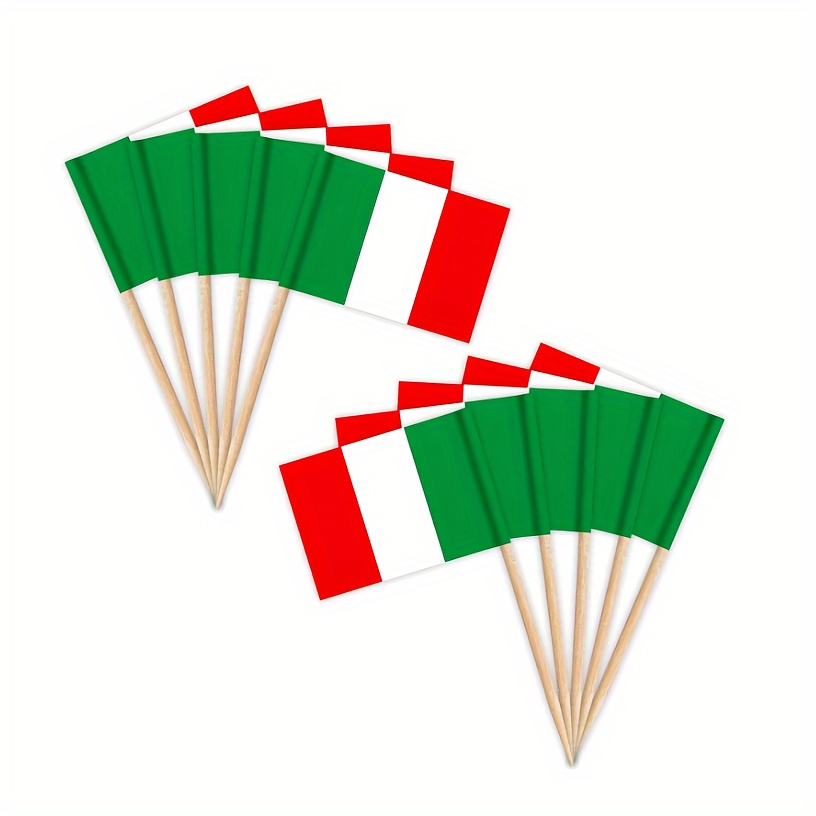 

100pcs Italian Flag Cake Toppers - Vibrant Decorations For Parties & Celebrations, Reusable &