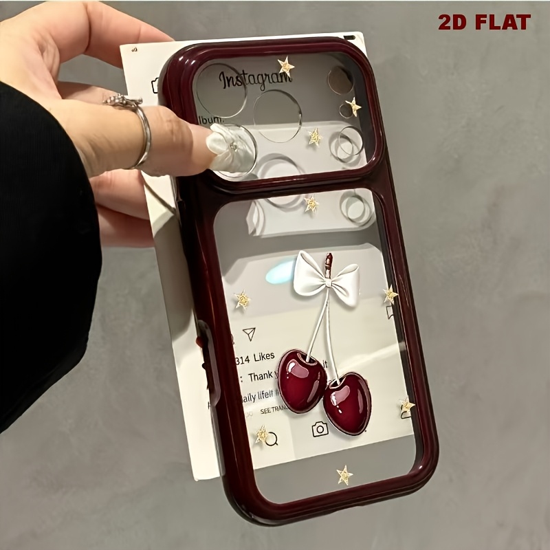 TEMU Phone Case: 2d Flat Luxury Bow Cherry Pattern Phone Case Suitable For Iphone 18, Iphone 18 Pro Max, Iphone 18 Pro/16/11/13/ Plus/15 Pro/15 Pro