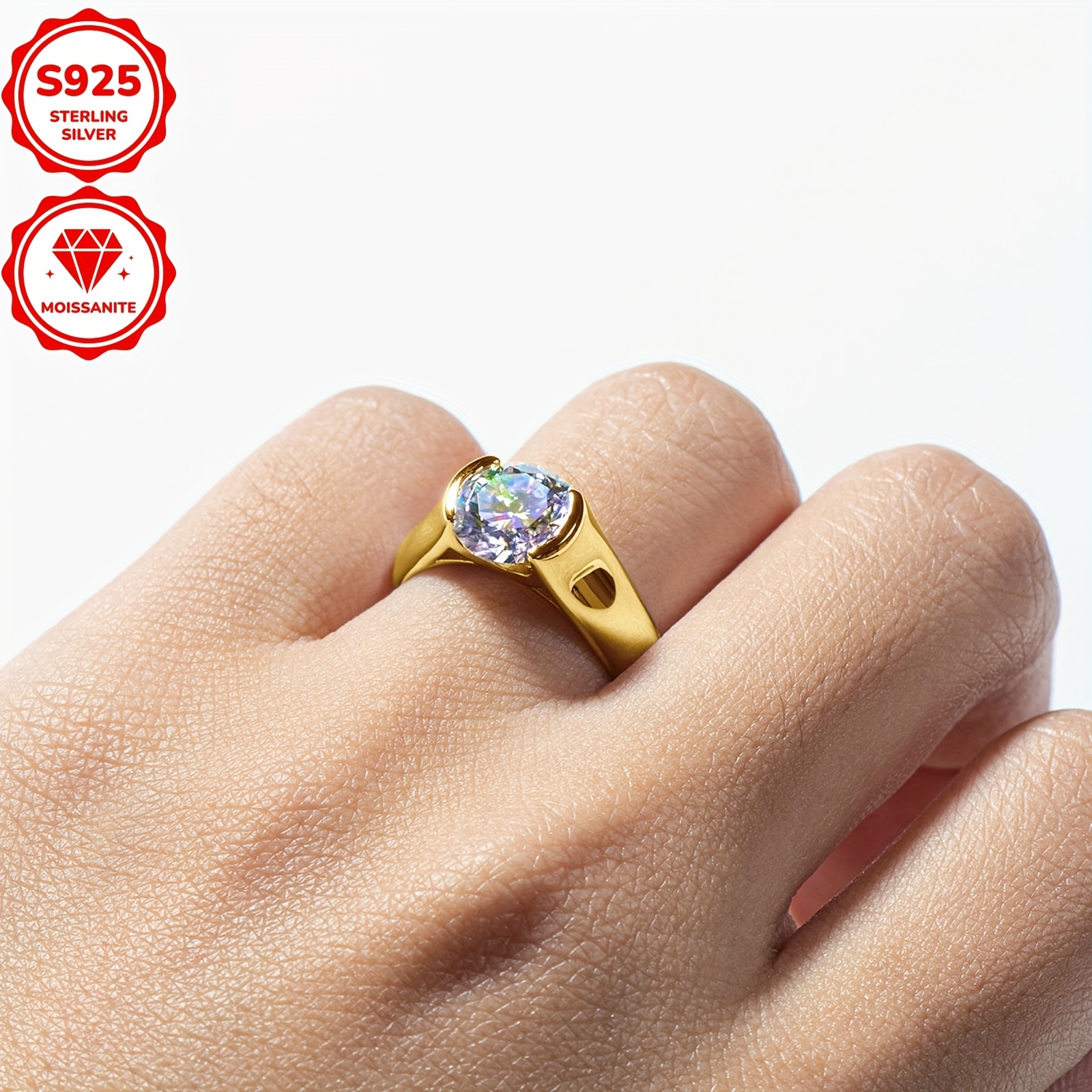 2CT Moissanite Engagement Ring, Classic Design, 925 Sterling Silver