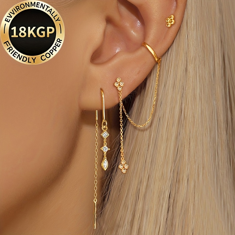 E-shop 3-teiliges Exquisites und Schönes Mode Damen Ketten Ohrstecker Set, Hypoallergenes Kupfer, 18K Vergoldenete Ohrringe, Hochwertige Ohrringe, Mode