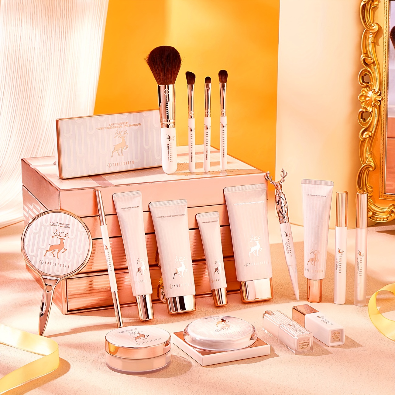 20pcs true gift set nude ivory bb cream concealer 9 color eyeshadow palette liquid eyeliner pen dual ended brow pencil mascara makeup brushes 4 prep serum hand lip balm sleep mask with hd greeting card details 1