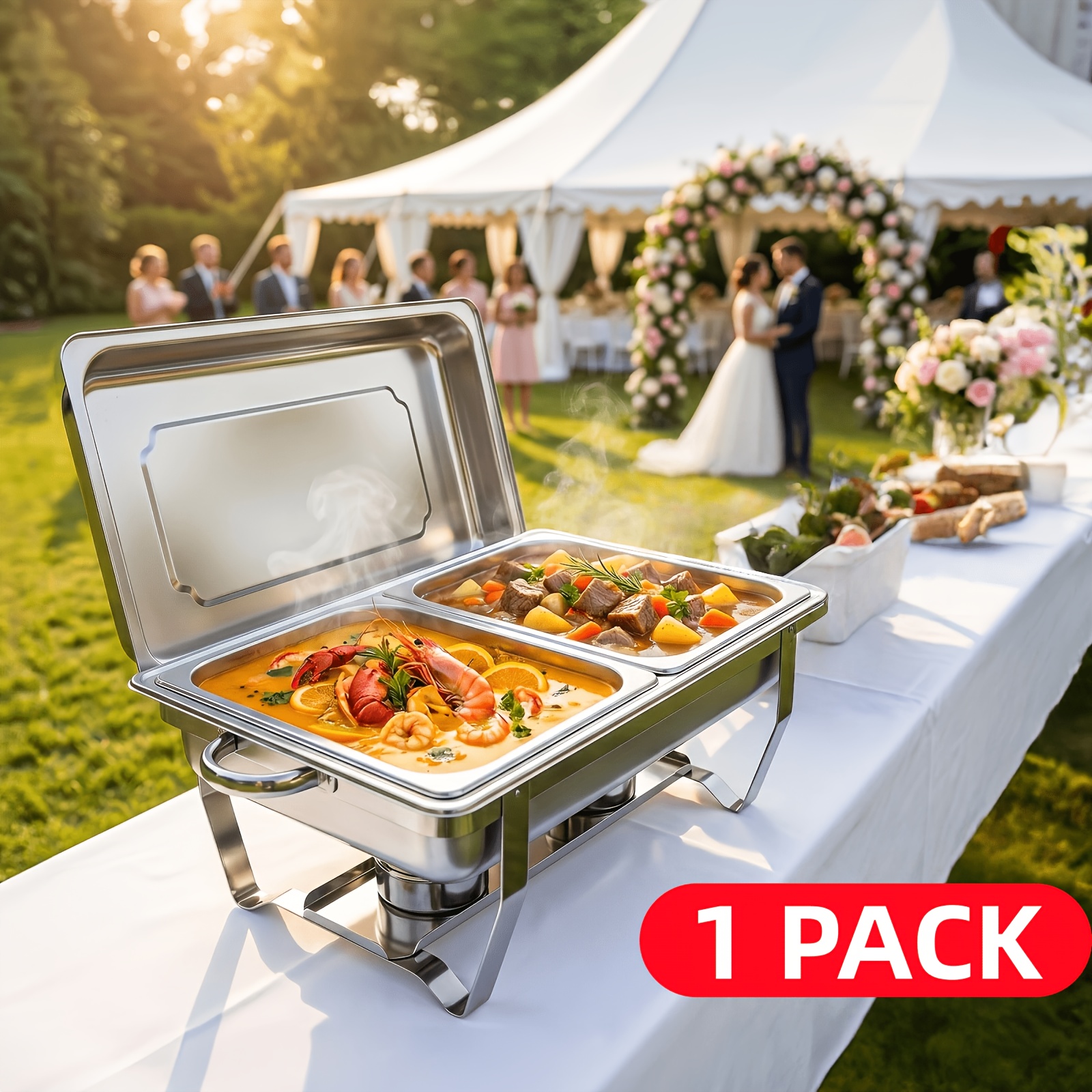 Chafing Dishes For Buffet 1 Pack, 9qt Stainless Steel Chafing Dish Buffet Set For Party, Chafers And Buffet Food Warmers Sets With 2 Half Pans - For Cooking