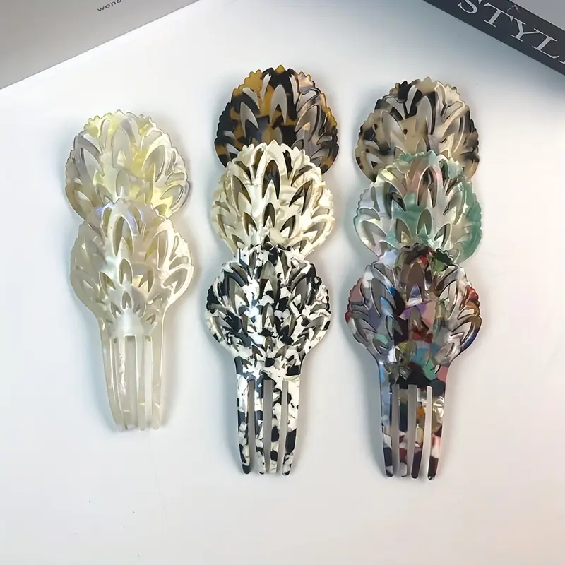 8pcs set of acetate leopard print four prong hairpins creative chinese style hanfu costume accessories elegant head combs and hairpins Product details 2