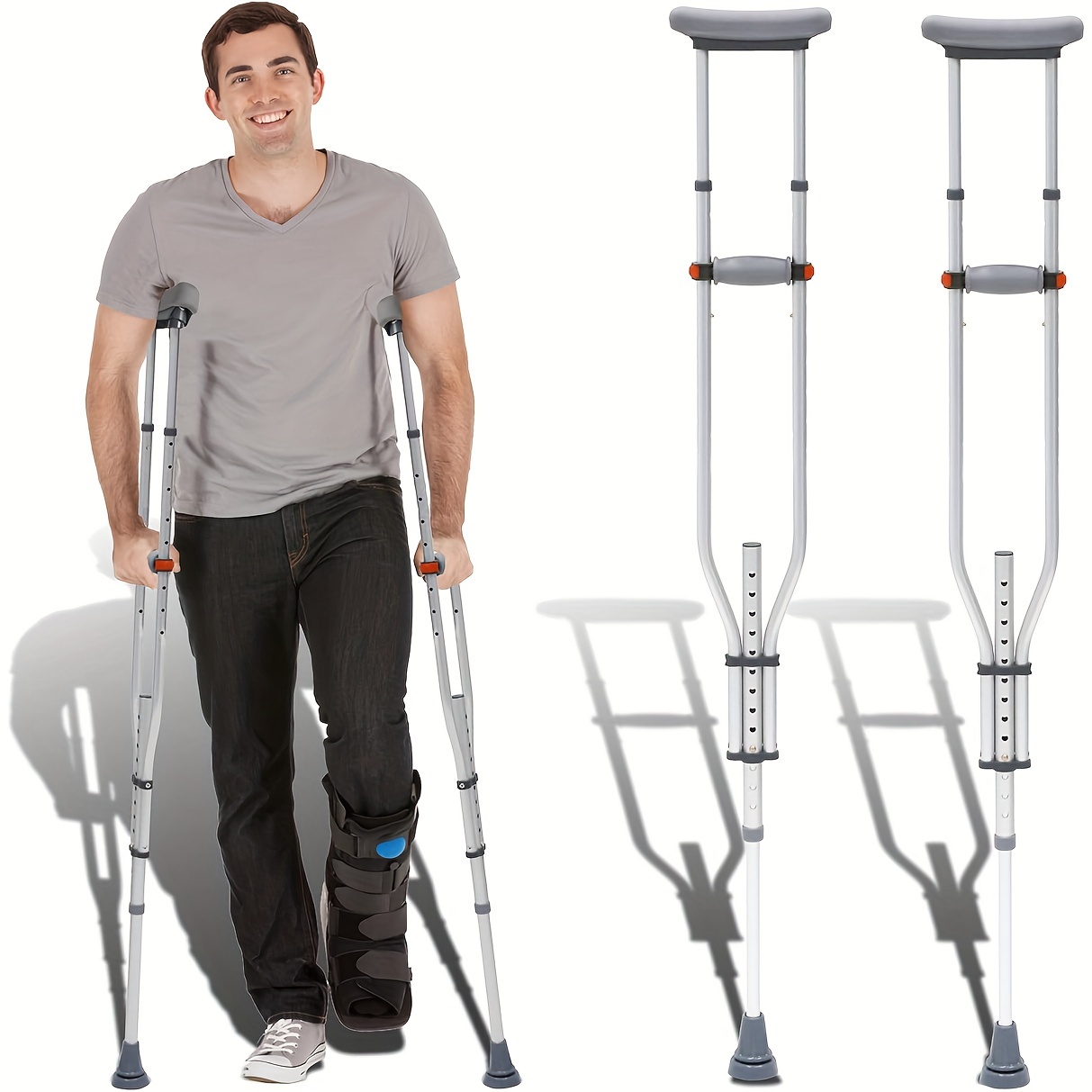 Pair Universal Crutches Aluminum Walking Aid Stick Adjustable