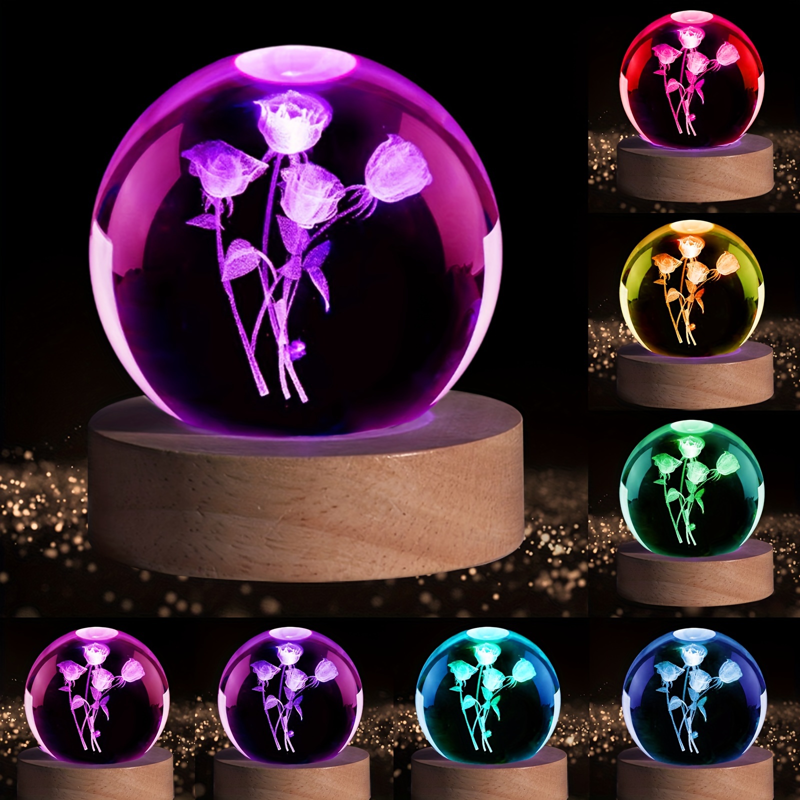 1 Bola Cristal 3d Luz Nocturna Emite 7 Colores Luz Envía - Temu
