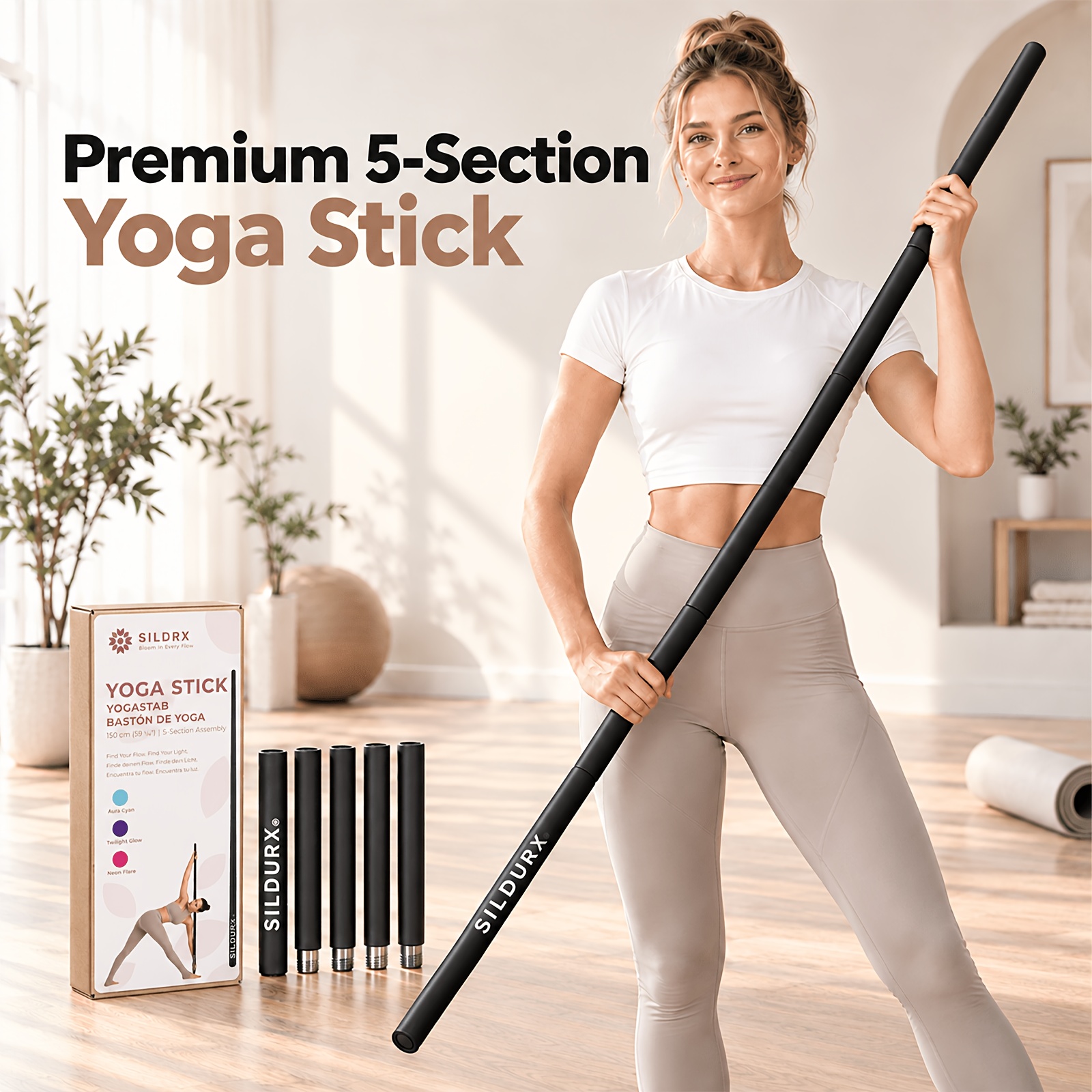 5-section Adjustable Yoga Stick, Portable Pilates & Stretching Bar for Women, Modular Fitness Bar for Yoga, Pilates, Fle