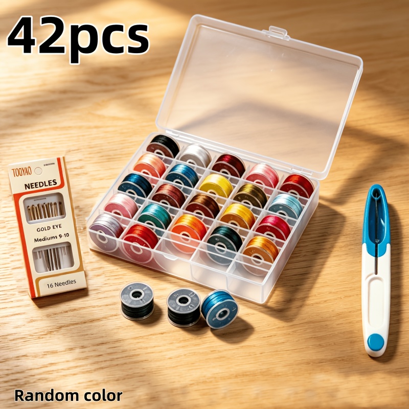 TEMU 42pcs Sewing Kit, Including 25-grid , 16pcs Needles And 1pc Scissors, Suitable For Hand And Machine Sewing, Emergency And Travel, Home Use