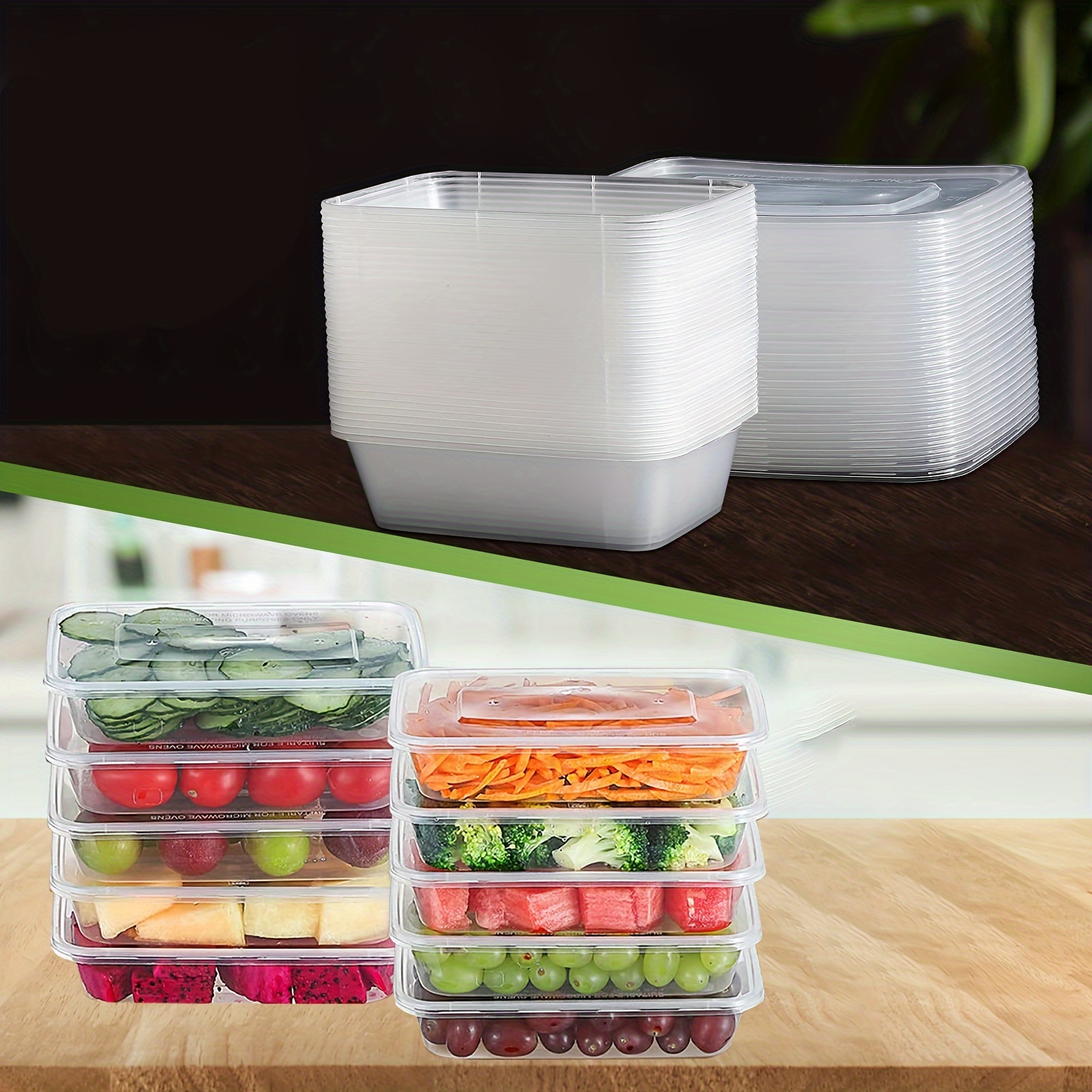 100 pack disposable clear lidded storage containers microwave and refrigerator safe reusable lunch boxes for home kitchen dining party takeout picnics catering supplies food packaging materials best for christmas