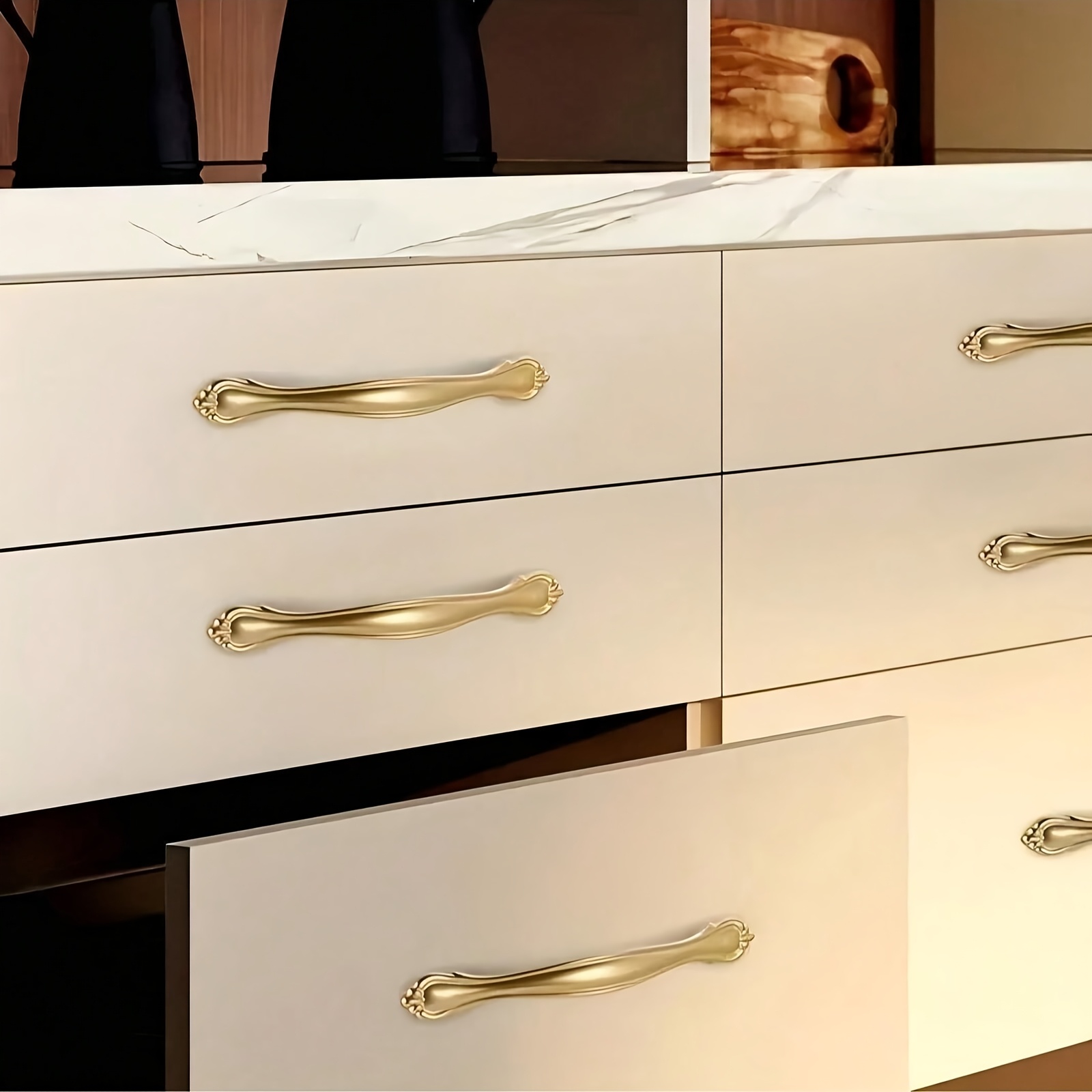 TEMU Brushed Golden Cabinet Handles, Elegant European Pulls, Aluminum Alloy Light Luxury Door Knobs For Kitchen, Wardrobe & Dresser,