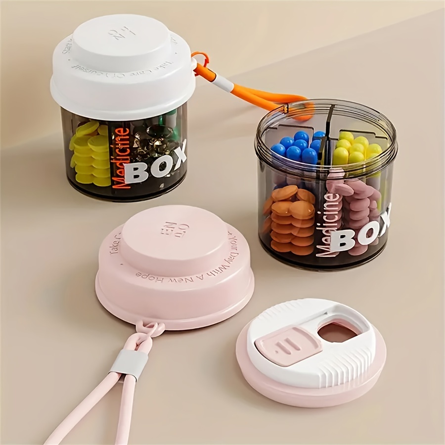 

1pc Portable Round Medicine Organizer - -compartment Mini Medicine Box, Weekly 7-day Sealable Moisture-proof Medication Case With Rotary Dispensing Design