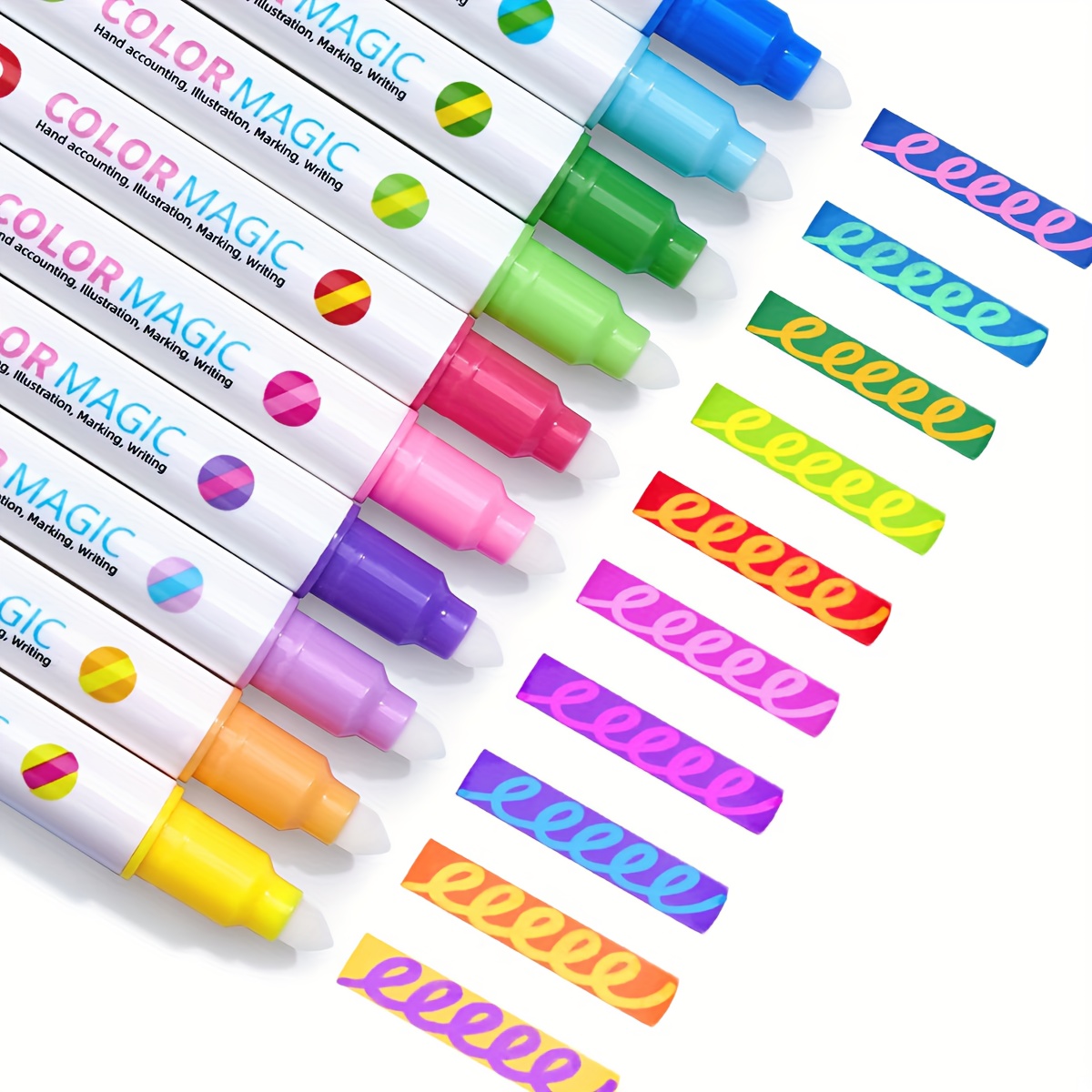 Image of 10 Color Changing Markers, Dual Tip Magic Markers, Assorted Fluorescent Pens, Double Head Highlighter Pens For School Office Journal Note Taking Drawing