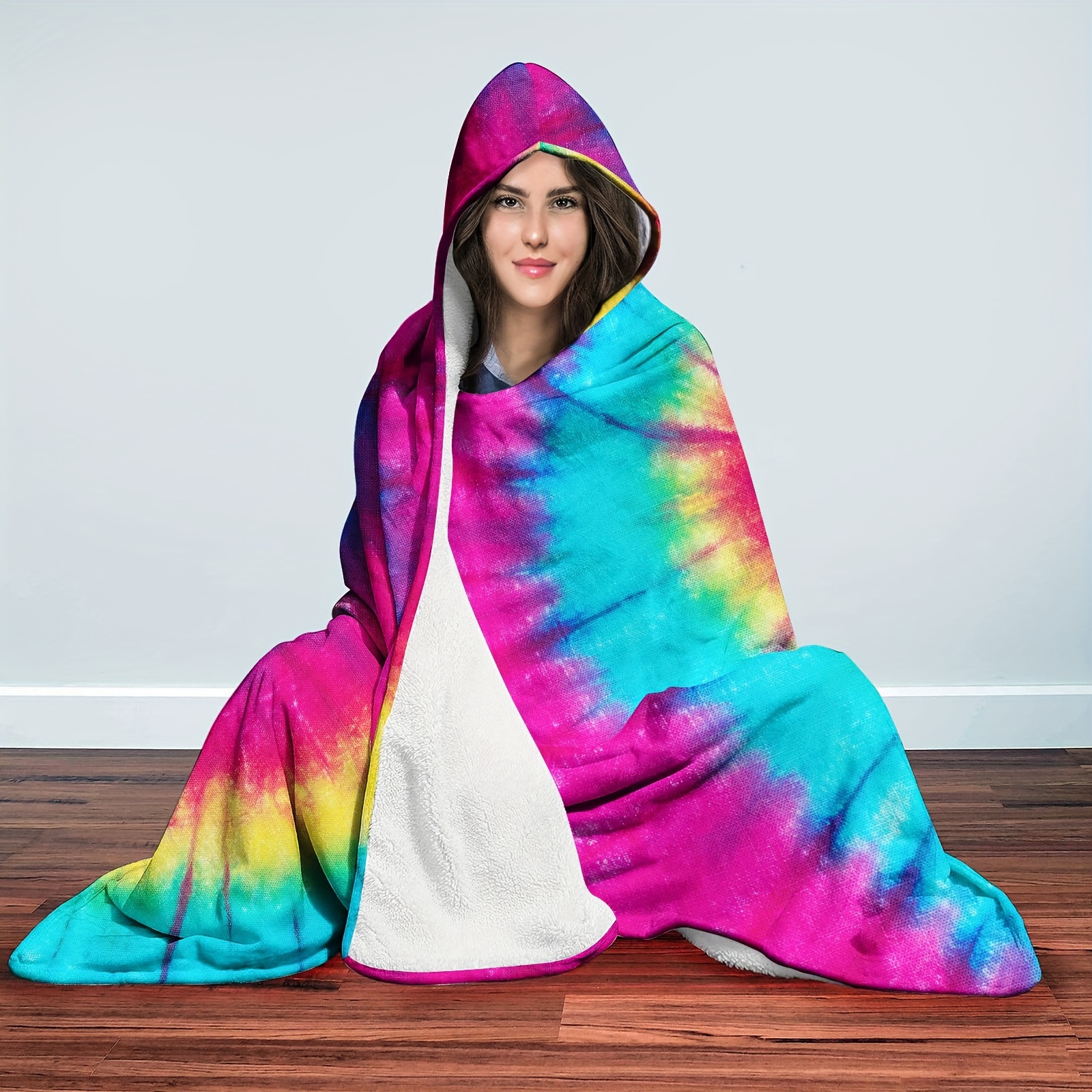 Wearable Blanket Psychedelic Hooded Blanket Contemporary Tie Dye