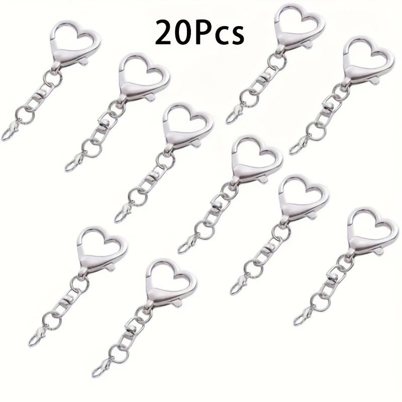 E-shop 20 Stücke Langlebige Metall-Herz-Schlüsselanhänger, -Kettchen für Handtaschen, Nähprojekte DIY-Arbeiten, Silberne Karabinerhaken für Schlüssel,