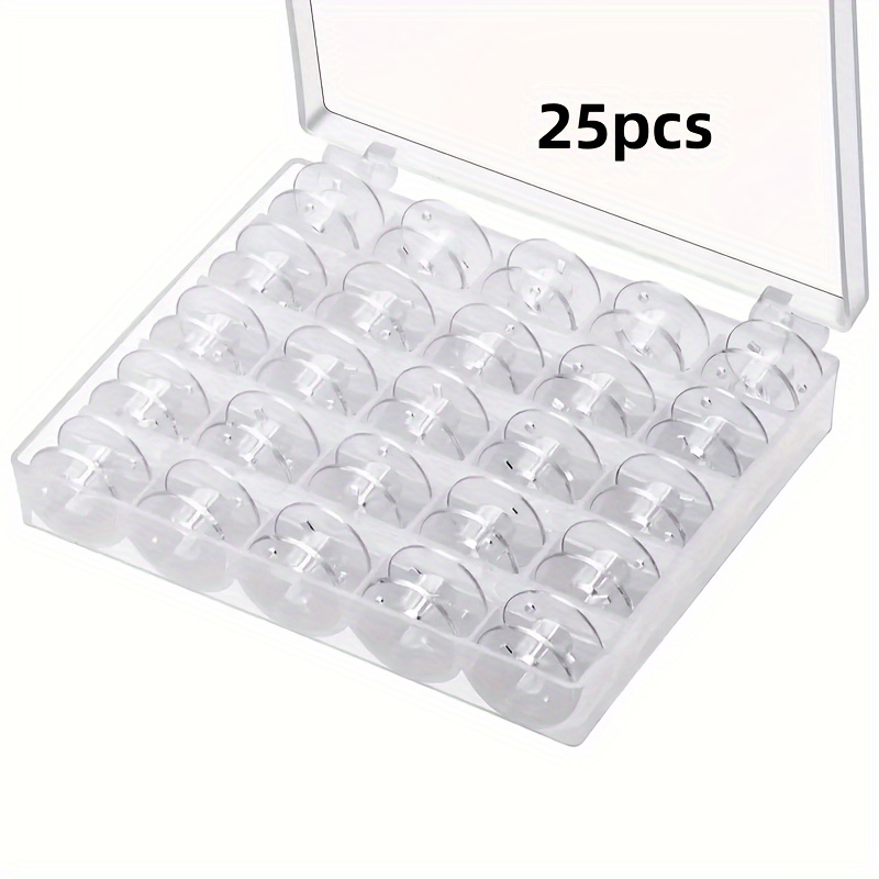 Set Of 25 Transparent Plastic Bobbins For Sewing Machines, Includes A Clear Organizer Box For Craft And Sewing Materials, As Well As For Storing And Transporting Artwork