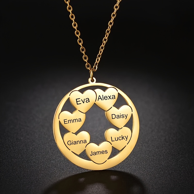 

Customized 1-7 Family Name Necklace Personalized Name Necklace Stainless Steel Plaque Round Pendant Necklace Gift For Family Women's Popular Jewelry Language To English