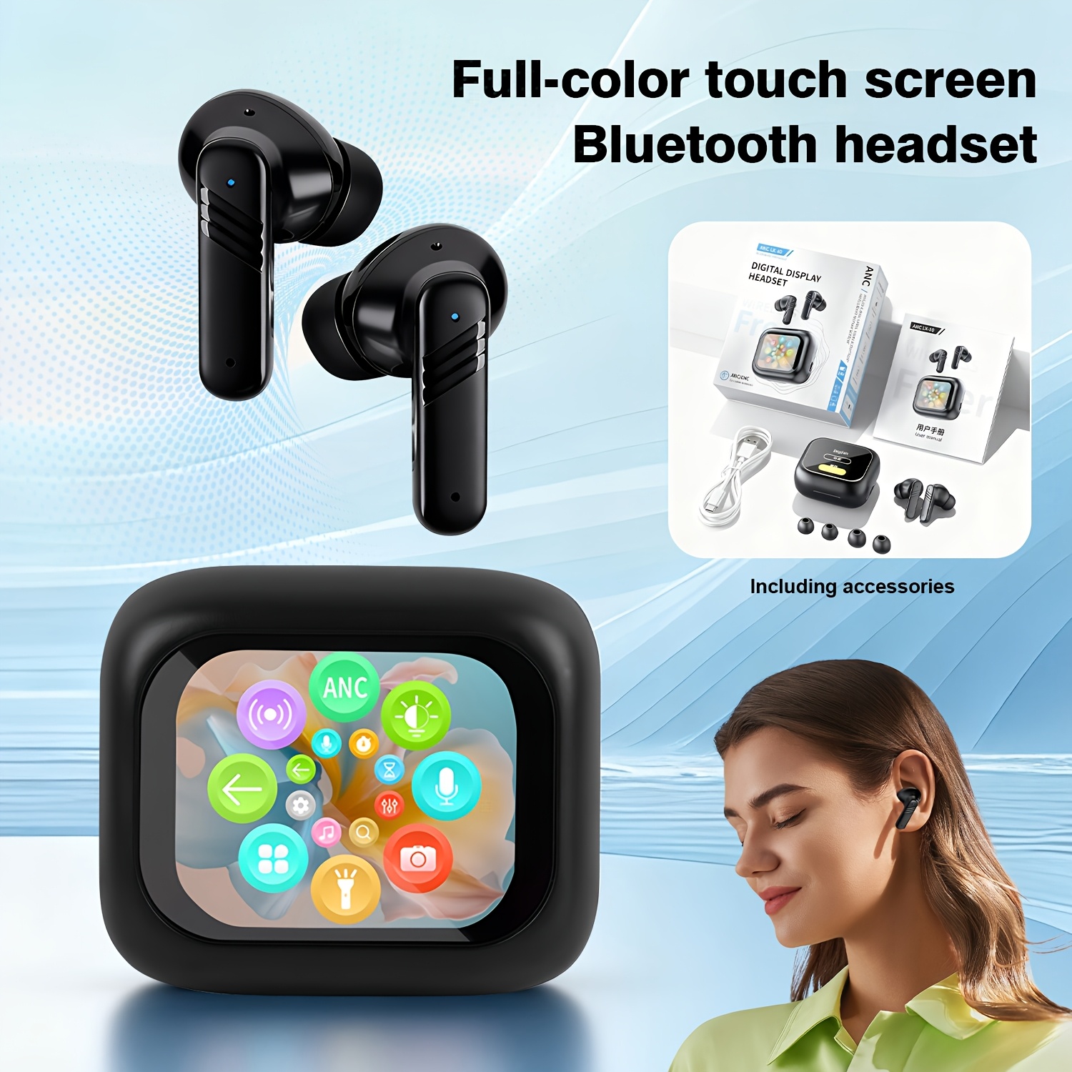 TEMU Touch Screen Earbuds Wireless Earbuds - Active Noise Cancelling Earbuds Anc With Smart Touch Screen - Earbuds With Wireless Charging Case Led