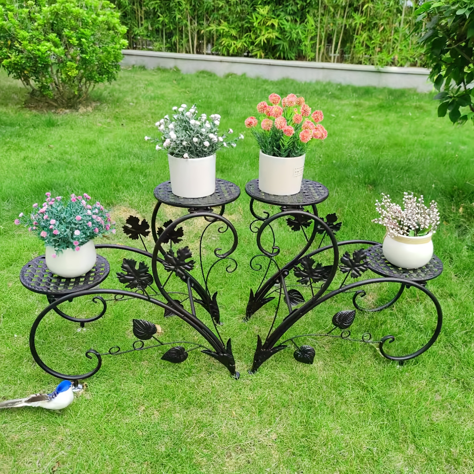 

2 Pcs Tall Plant Pot Stands Garden Patio Metal Iron Flower Planter Rack Elegant Art Display Shelf For Planters Flowers Living Room, Balcony