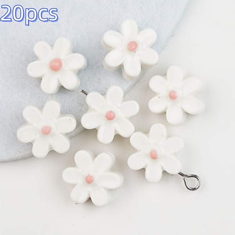 TEMU 20pcs White Pink 6-petal Ceramic Beads 3d Blooming Pendant With Hole Handmade Floral Pendant Suitable For Jewelry Making Pre-drilled Hole Craft