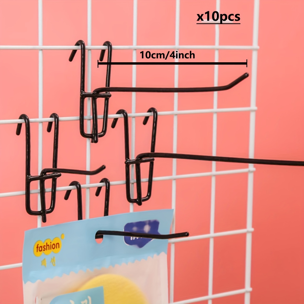 E-shop 10 Stück 4-Zoll Gitter Wandhaken, Metall Hakenbrett Panel Haken, Display Haken für Hakenbretter, Wandmontierte Gitterstützen, Hakenbrett