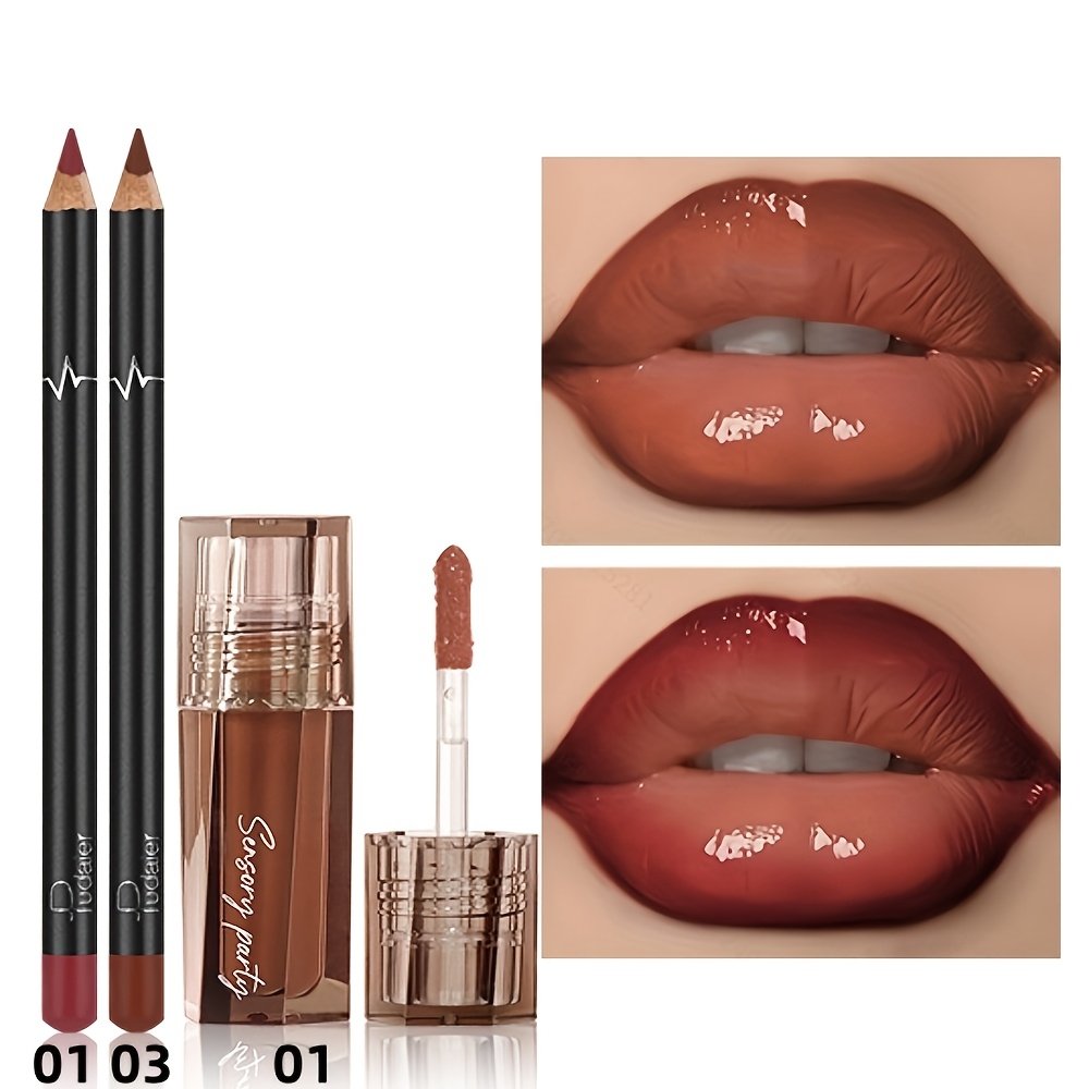 TEMU 3pcs Tip Lip Liner Pen Lip Oil Set-water-resistant, Long-lasting, Easy To Draw Lines, Tip For Lip Liner & Gloss, Convenient To Carry, For Dry
