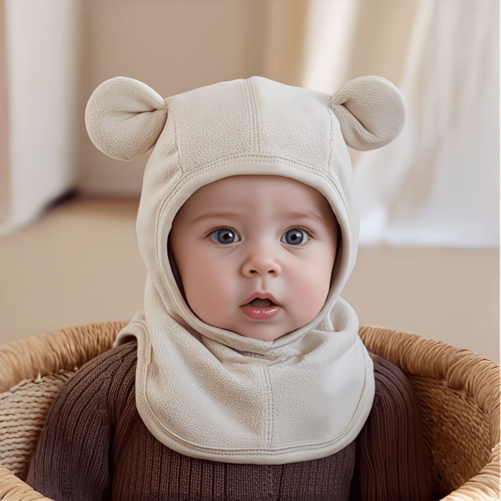 Image of 1pc Baby Hat Autumn Winter Scarf 1pc Hood Unisex Children Head Cover Infant Neck Warmer Ear Protection Hat Cute Balaclava Suitable For Outdoor Dining Birthday Party Suitable For 6-24 Months