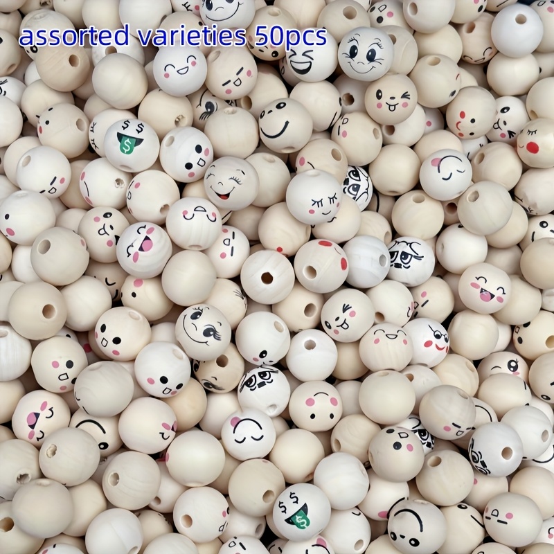 Image of 50pcs 20mm Assorted Random Face Wooden Beads, Suitable For Necklaces, Bracelets, Making And Garden Decorations, A Great Gift , Bead Assortments