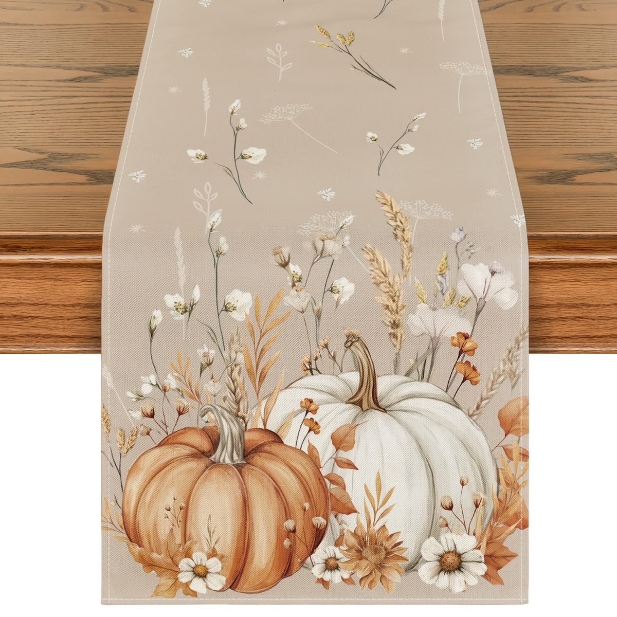 TEMU 1 , de mesa de linón con hojas de calabaza y flores de otoño, Decoración de mesa de comedor de cocina de otoño de temporada para decoración de