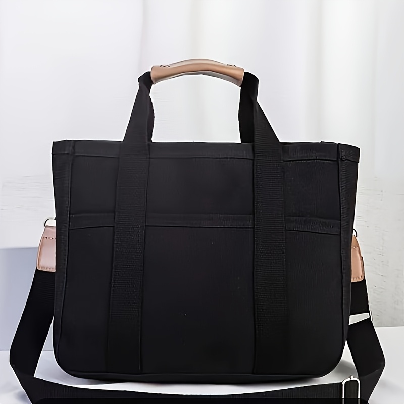 1pieza Mochila de lona casual con múltiples bolsillos, asas duraderas, ligera, correa extraíble, sin cierre, color sólido, opciones blanco/negro, lavado a mano/limpieza en seco