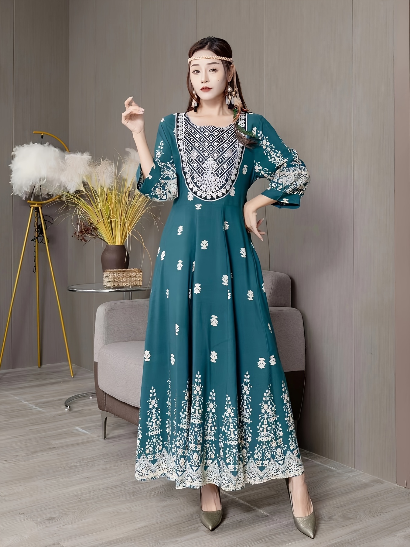 bohemian embroidered maxi dress vintage style floral