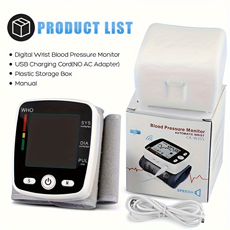   kun rechargeable wrist   with usb charging automatic digital bp machine voice broadcast large display screen built in lithium battery sis dia pu   diastolic   measurement usb rechargeable monitor userfriendly design durable wristband   wrist cuff Product details 6