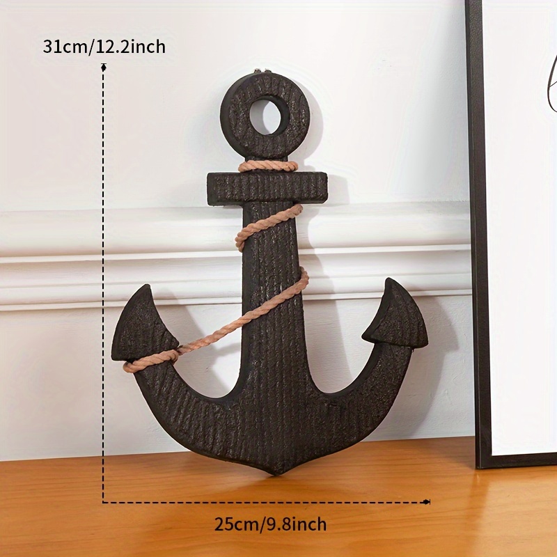 Image of 1pc Of Wooden Mediterranean-style Vintage Anchor With Distressed Finish, A Decorative Ornament For Home And Wall Decor