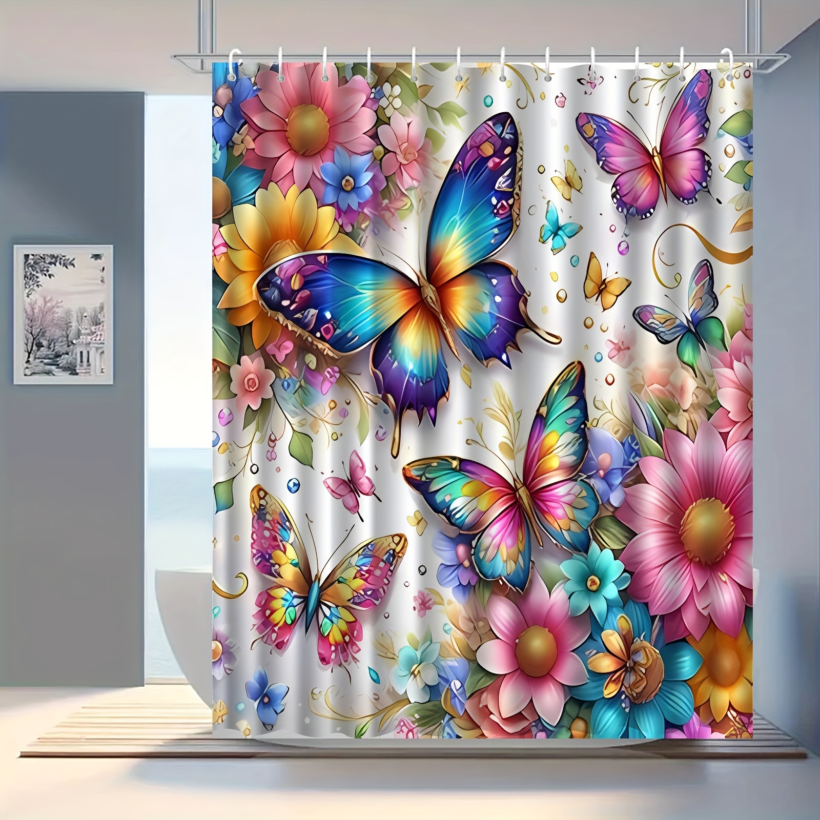 

1pc Pattern Printed Curtain, Suitable For Bathroom Decoration, , 12 , Polyester Bathtub Curtain, Bathroom , Decoration, , Bathroom Decoration