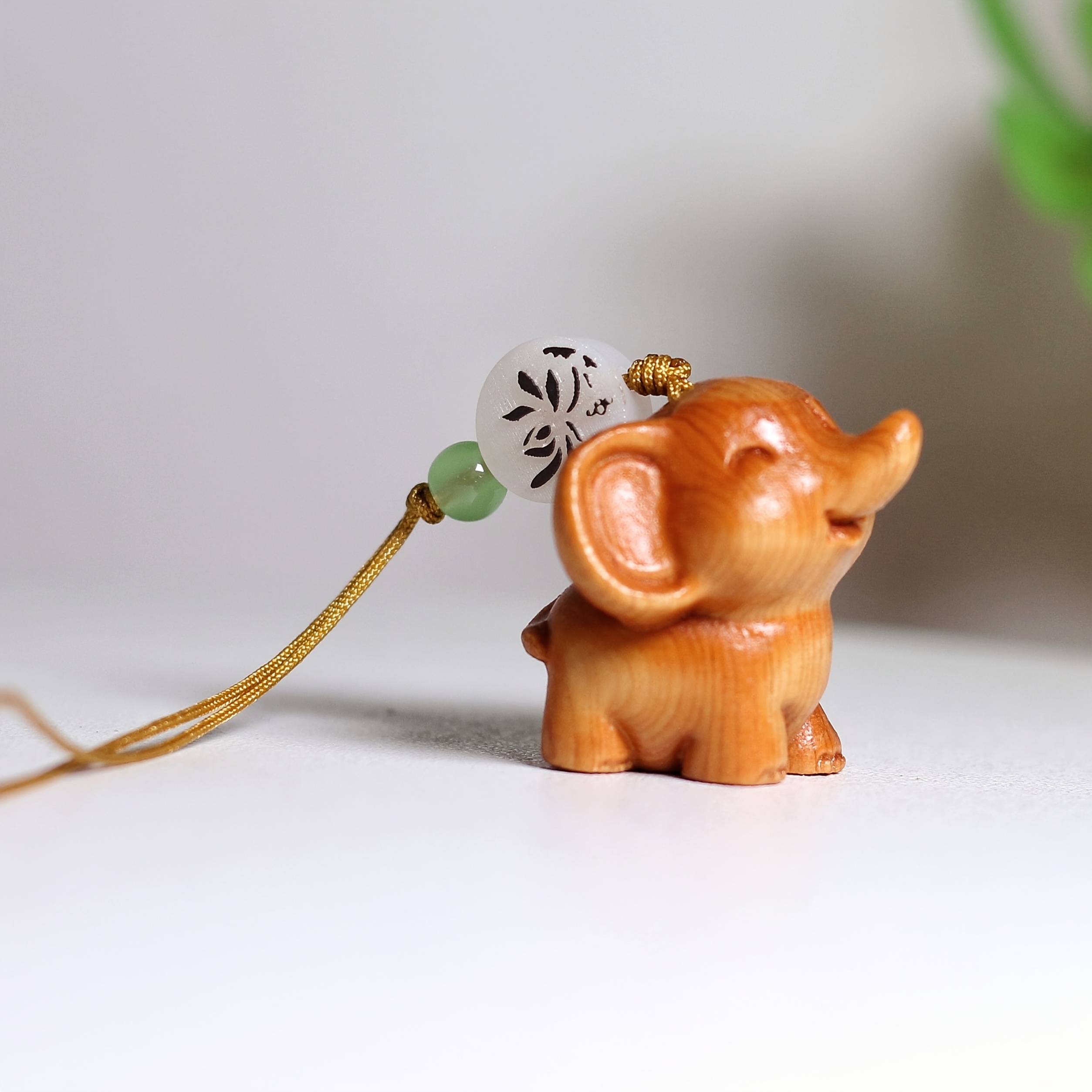 Image of Chinese Wooden Carved Elephant Pendant, Cute Animal Ornament For New Year Gifts And Decorations