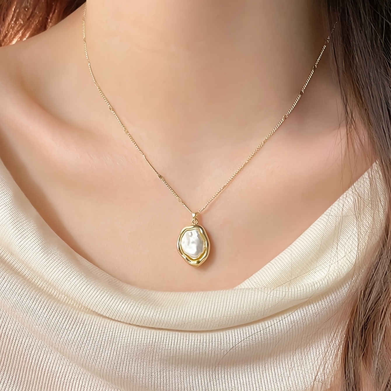TEMU 1pc Élégant Collier avec Pendentif en Perle Baroque Française, Bijou de Fête Vintage Facile à pour Femmes, Accessoire de Mode Polyvalent