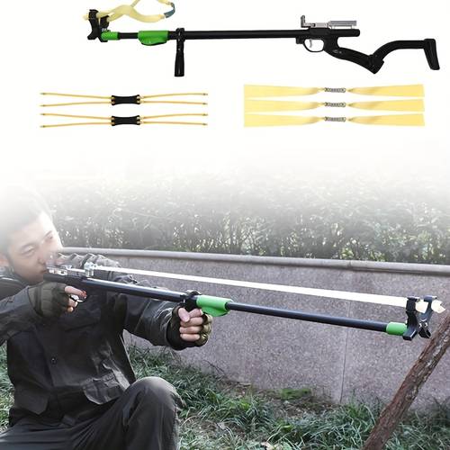 durable metal long pole slingshot for adults black hunting fishing combo with adjustable strap 6 rubber bands 12 pellets bean bag outdoor gear essentials ergonomic sturdy construction hunting accessories