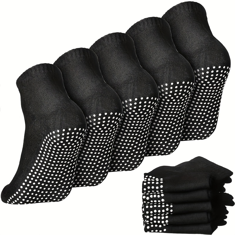 Image of 5 Pairs Black And White Breathable Non-slip Floor Socks | Anti-slip Design For Teenager Boys And Girls - Comfortable Blend, Hand Wash For School, Home, Gifting, And Sports