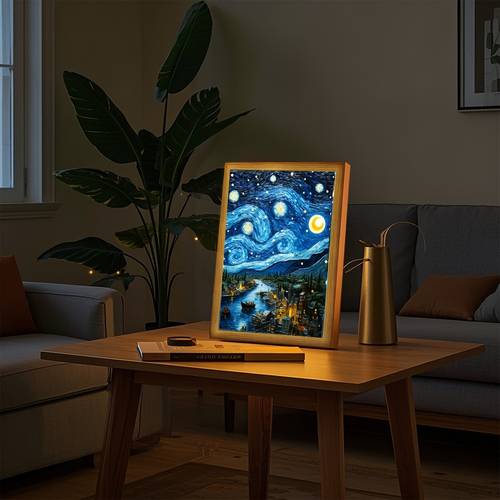 van starry night light painting photo frame hung as a wall decoration or on a tabletop ambient lighting for bedrooms offices