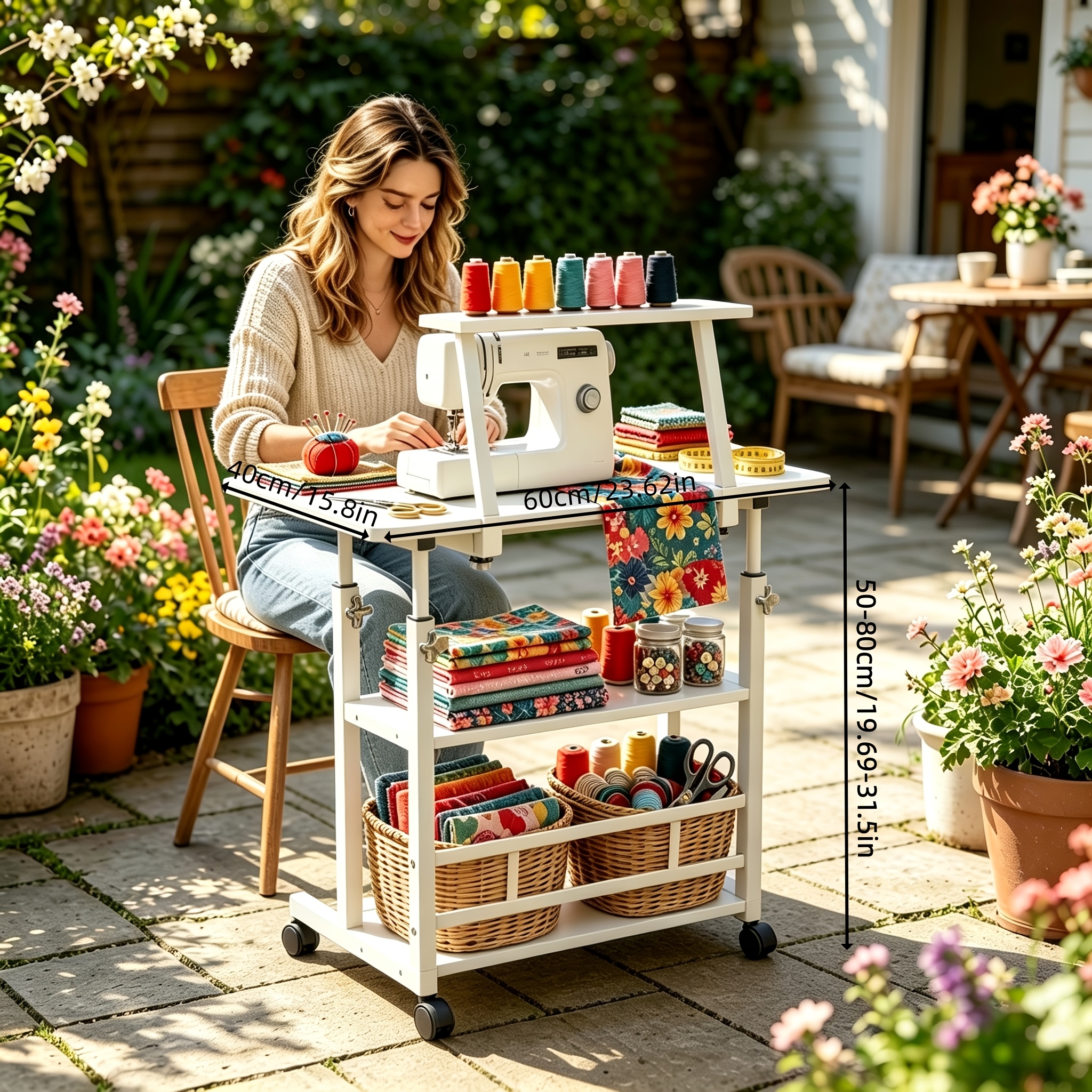 TEMU Sewing And Craft Table, Multi-functional Height-adjustable Mobile Sewing Workbench/table - Mobile Storage Table With 4 360° , Double-layer
