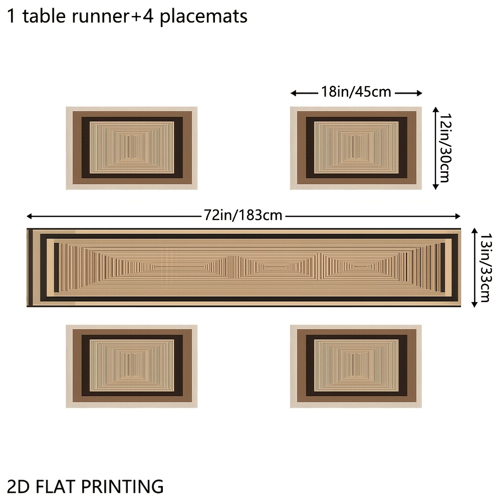 TEMU 5/7pcs Placemats And Table Runner Set, Geometric Column Pattern Farmhouse Kitchen Decor Rustic Table Runner Table Runners For Living Room Decor,