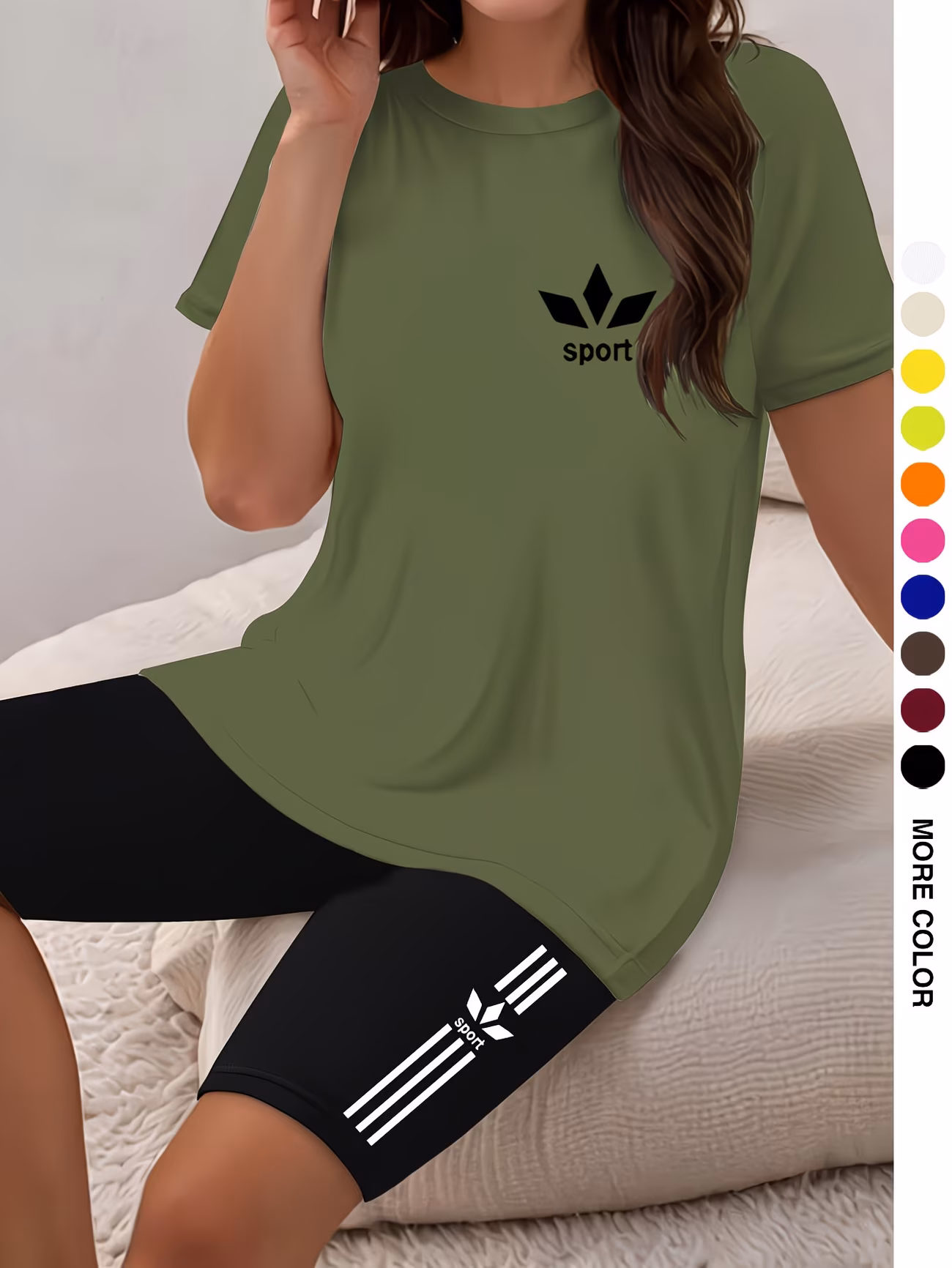 ensemble pièces pour femmes, haut à manches courtes et col rond avec imprimé et short moulant imprimé, parfait pour les s, et lextérieur. 0