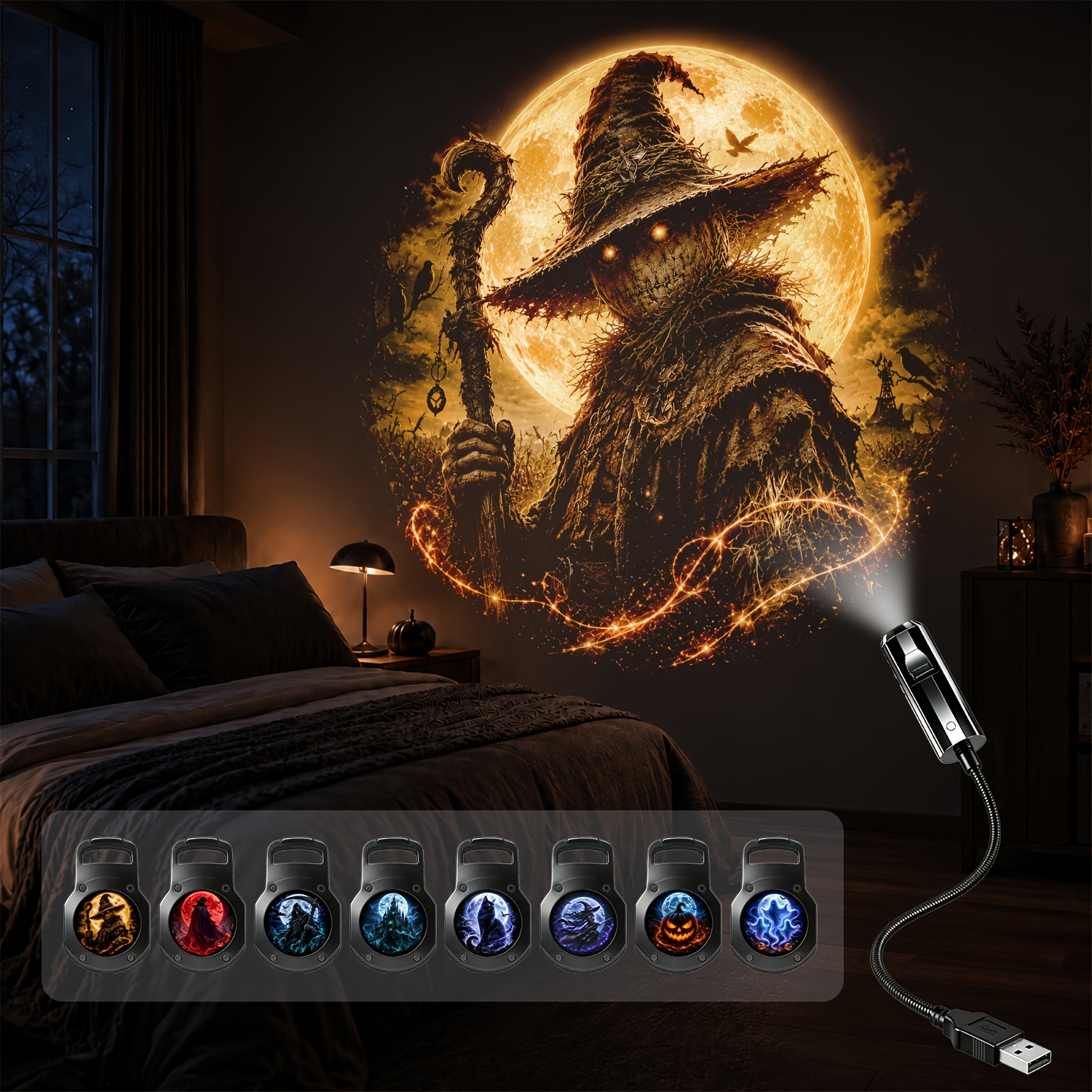 TEMU Lampe de projection fantaisie avec plusieurs remplaçables, projecteur mural rotatif à 360° alimenté par USB pour chambre, décoration de chambre
