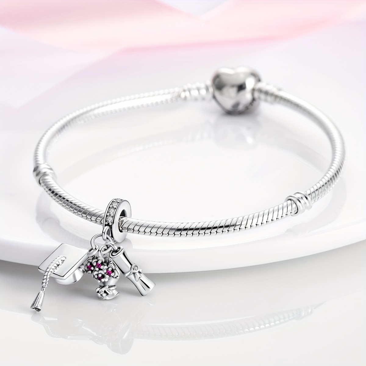 925 Silver Flowers Degree Doctoral Cap Charm for Jewelry Making
