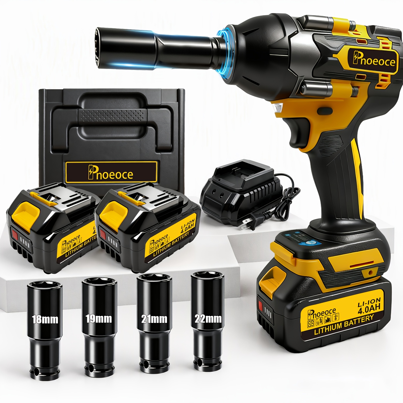 TEMU 1/2" Cordless Impact Wrench Kit - 21v Brushless Motor 850n. Torque, 3-speed 3200rpm Industrial- Tool, Reverse & Smart Led Dashboard, 2×4000mah