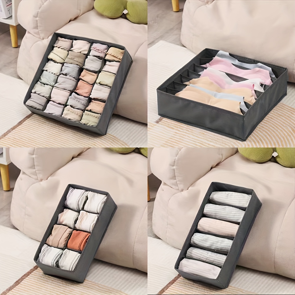 Stackable Closet Organizer Drawer - Black Canvas underwear & sock storage box with partitions, Space-Saving wardrobe Organizer for Drawer, Cabinet, Travel - Compact Clothes Organizer Bin, Neat Compartments, Sturdy Construction, Minimalist Lifestyle