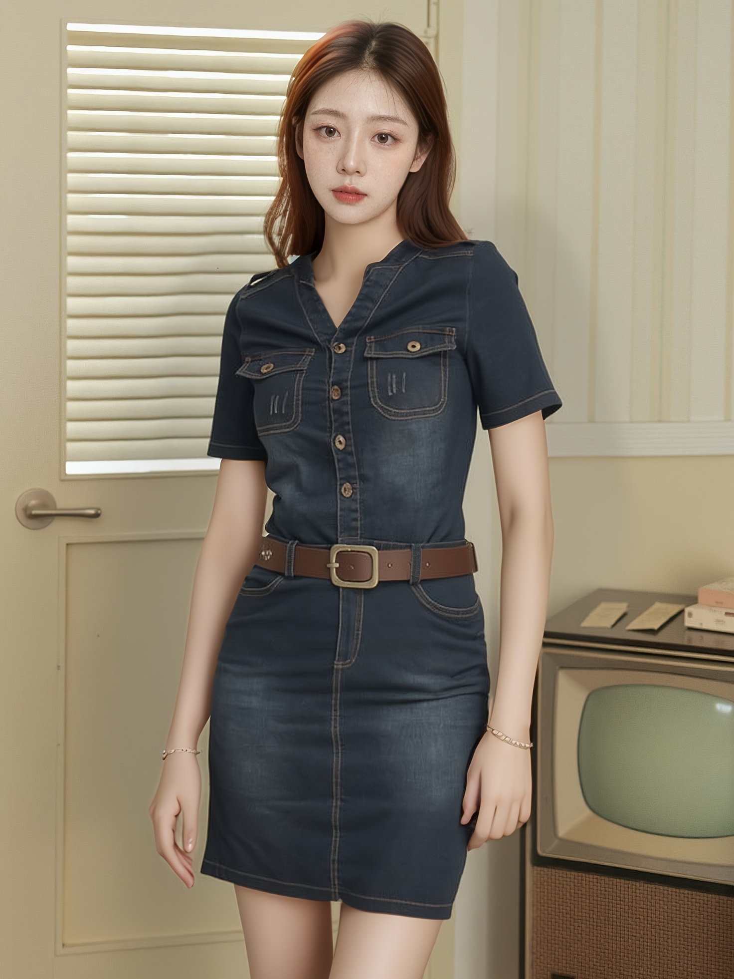 Korean Style Women's Jean Dress Casual 2025 Summer New Retro Style  Denim Dress Womens Temu Bahrain