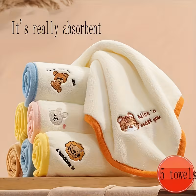 set of 5 ultra velvet towels featuring adorable animal designs the skin plush and lint free quick drying making face washing for babies perfect gifts for christmas halloween thanksgiving and new years Product details 6