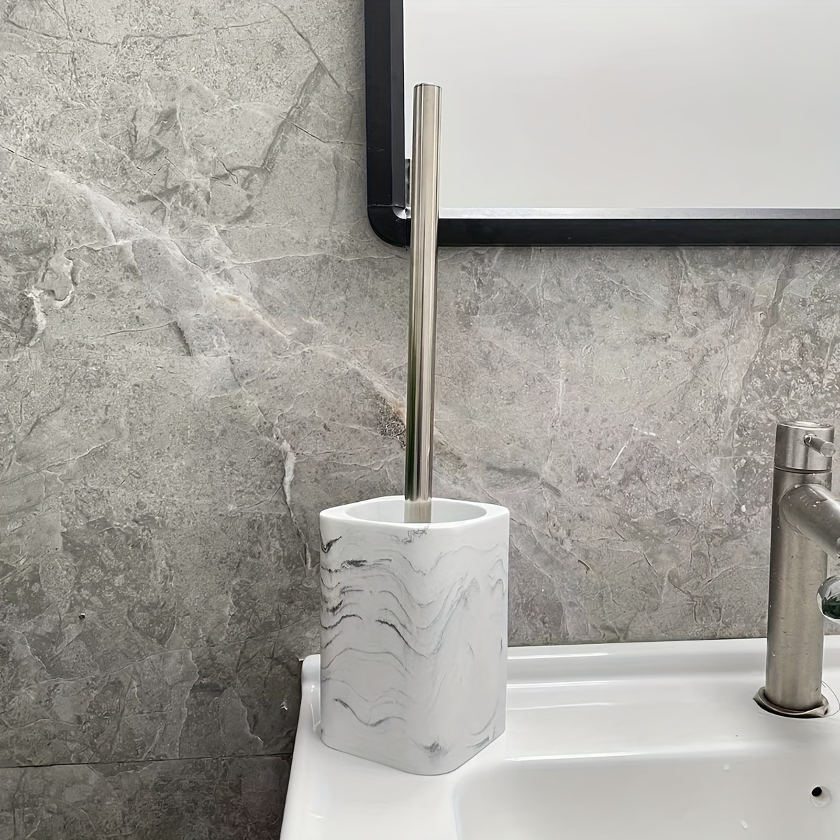 Resin Toilet Brush Holder With Handle, Reusable Floor Mount Bathroom Accessory, Hard , No Electricity Needed - Ideal Christmas Gift
