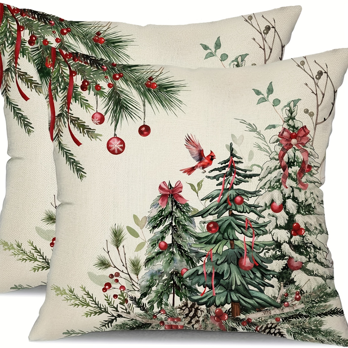 

2pcs Contemporary Christmas Tree Pillow Covers, 16x16/18x18/20x20, Linen Throw Pillowcases With Zipper, Machine Washable, Colors, For Home Couch Decor