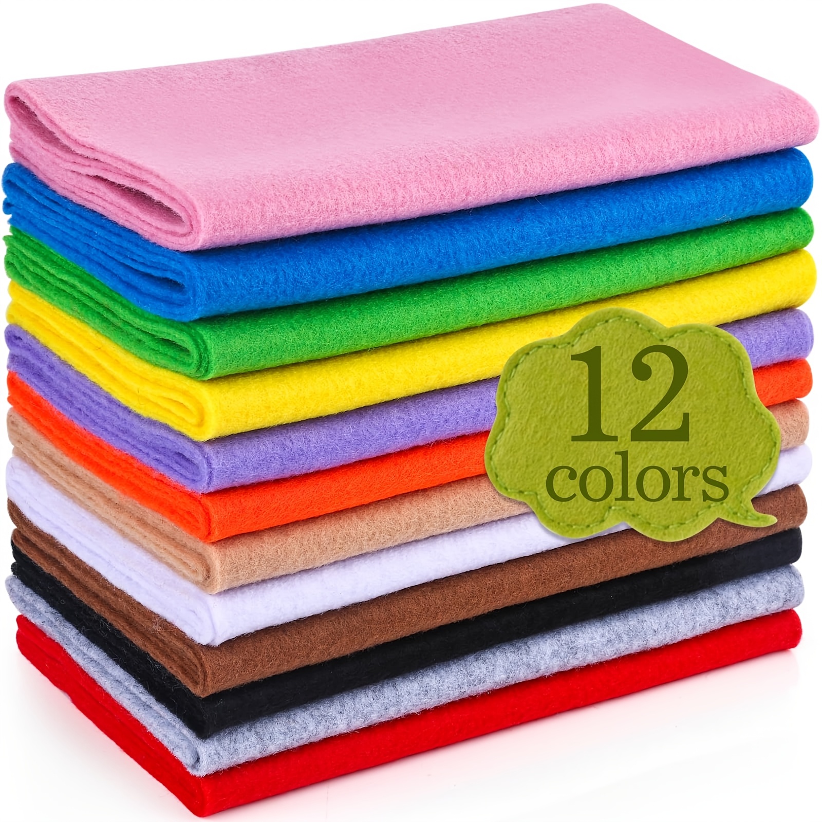 

12pcs Soft Felt Fabric Squares 8x39 Inches, Assorted Colors, 1mm Thick - Ideal For Diy Crafts, Sewing Projects & Handmade