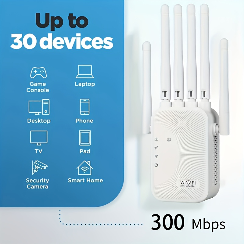 WiFi Extender Signal Booster, 2025 WiFi Booster 2.4GHz Home Internet Extender, Wi-Fi Repeater with Ethernet Port Coverage up to 1328 Square Feet, Connect More Devices (6 Antennas)